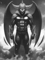 black and white of evil man cartoon , sketch style photo