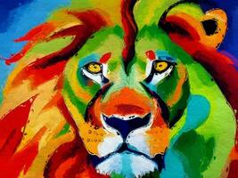 art color of lion face background, oil painting style photo