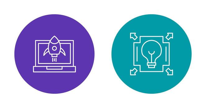 puesta en marcha y difusión icono vector