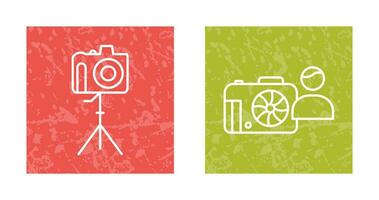 camera on stand and photographer Icon vector