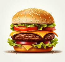 Big classic burger on white background isolated. Front view. AI Generative photo