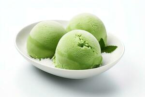 Light green Mochi Ice Cream. Mochi Japanese dessert isolated on white background AI Generative photo