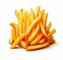 French fries isolated on white background. Front view AI Generative. photo