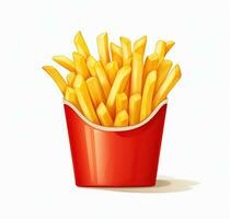 French fries in a red paper box isolated on white background. Front view. AI Generative photo