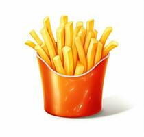 French fries in a red paper box isolated on white background. Front view. AI Generative photo