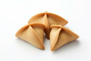 Fortune cookies on a white background. Lucky biscuit with blank paper for message inside AI Generative photo