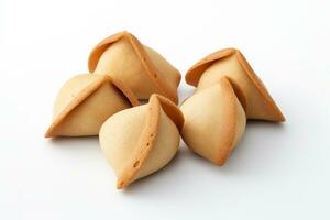 Fortune cookies on a white background. Lucky biscuit with blank paper for message inside AI Generative photo