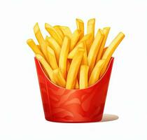 French fries in a red paper box isolated on white background. Front view. AI Generative photo