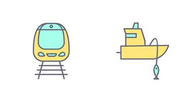 Train and Fishing Boat Icon vector