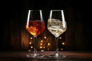 Glowing ice wine and regular wine comparison background with empty space for text photo