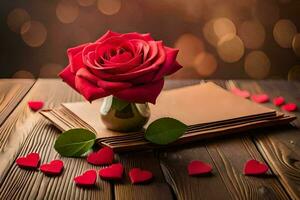 photo wallpaper the rose, book, paper, red, heart, book, paper, red,. AI-Generated