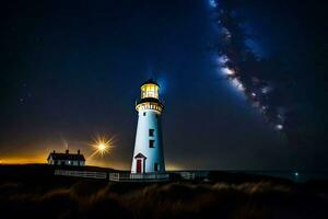 the milky way over a lighthouse at night. AI-Generated photo