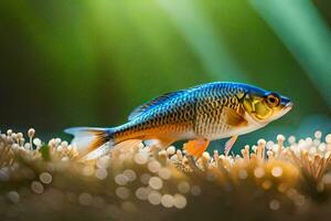 a fish is standing on top of some grass. AI-Generated photo