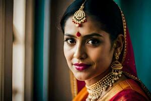 a beautiful indian bride in traditional attire. AI-Generated photo