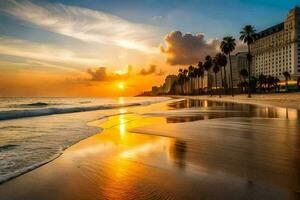 the sun sets over the beach in havana. AI-Generated photo