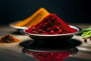 a bowl of red and yellow spices. AI-Generated photo