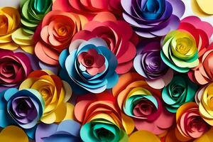 colorful paper roses are arranged in a group. AI-Generated photo