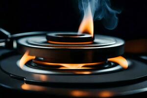 a close up of a gas burner with smoke coming out. AI-Generated photo