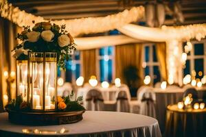 a wedding reception with candles and flowers. AI-Generated photo