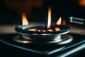 close up of a gas stove with flames. AI-Generated photo