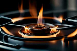 a gas stove with flames on it. AI-Generated photo