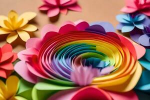 a colorful paper flower arrangement with a rainbow of colors. AI-Generated photo