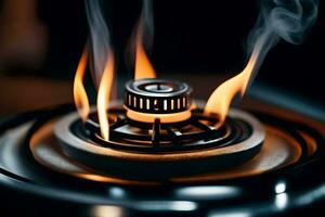 a close up of a gas burner with smoke coming out. AI-Generated photo