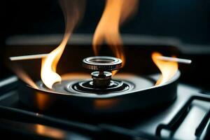 a gas burner with flames on it. AI-Generated photo