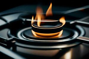 a close up of a gas stove with flames. AI-Generated photo