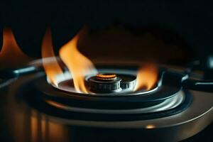 a close up of a gas burner with flames. AI-Generated photo