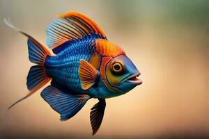 un pescado con azul y naranja colores. generado por ai foto