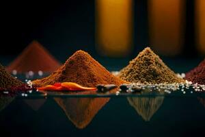 a variety of spices and spices on a black background. AI-Generated photo