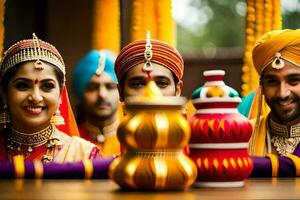 indio Boda ceremonia en Delhi. generado por ai foto