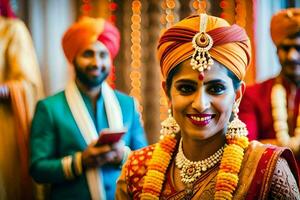 indio Boda ceremonia en el ciudad. generado por ai foto