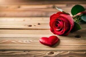 red rose on a wooden table. AI-Generated photo