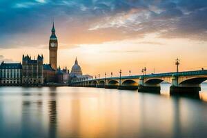 el grande ben reloj torre y el palacio de Westminster en Londres. generado por ai foto