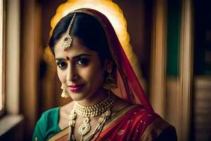 a beautiful indian bride in traditional attire. AI-Generated photo