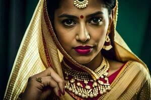 a beautiful indian woman wearing traditional jewellery. AI-Generated photo