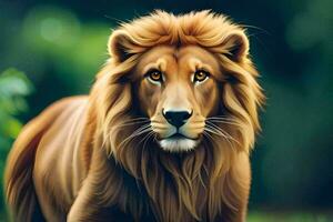 a lion is walking in the grass. AI-Generated photo