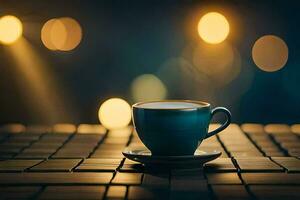 a cup of coffee on a laptop. AI-Generated photo