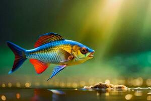 a fish is swimming in the water with a bright light. AI-Generated photo