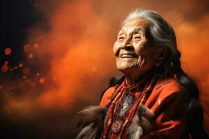 Elderly Native American passing down stories isolated on a gradient background photo