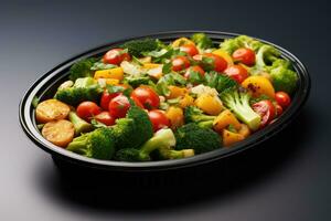 A nutritious diabetic friendly meal with vegetables isolated on a gradient background photo