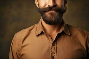 Movember themed portraits diverse facial hair background with empty space for text photo