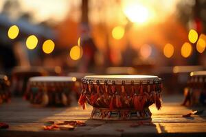 Captivating Pow Wow drum circle in action background with empty space for text photo