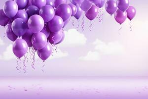 Purple balloons release at epilepsy awareness event background with empty space for text photo