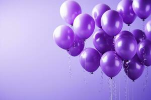 Purple balloons rising at an epilepsy awareness event isolated on a gradient background photo