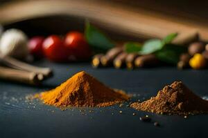 spices and spices on a black background. AI-Generated photo