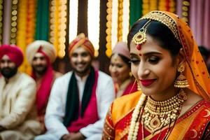 a bride in traditional indian attire with her groom. AI-Generated photo