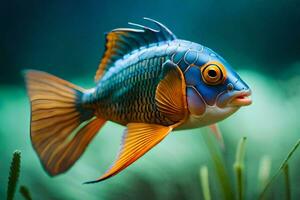 a fish with blue and orange colors. AI-Generated photo